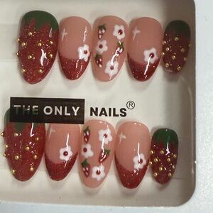 Floral Red and Green Press-On Nails